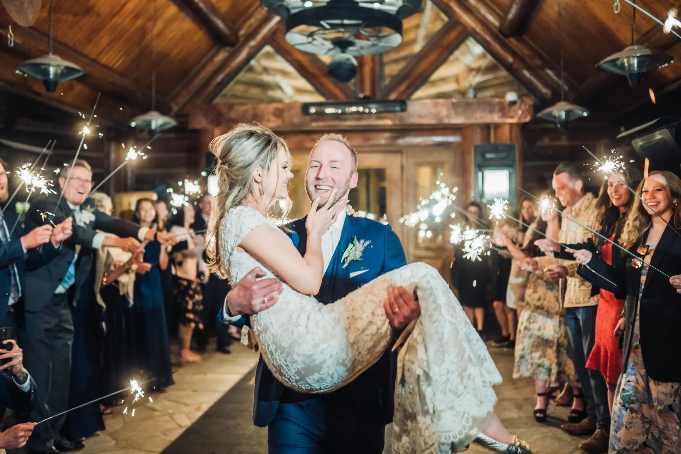 sparkler exit for couple at mountain lodge telluride